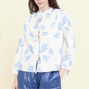 Chic White and Blue Floral Blouse